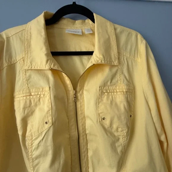 Chico's Size 3 XL Yellow 3/4 Sleeve lightweight unlined Full Zip Pockets - Picture 4 of 9